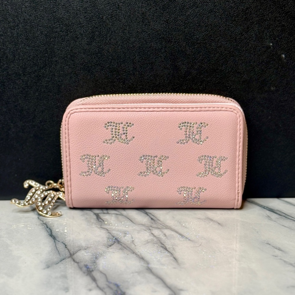 Juicy Couture Pink Wallet with Rhinestone Logo and Zipper